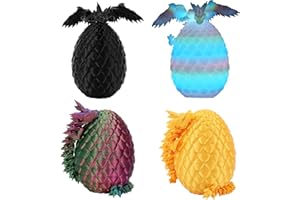 TXB3DOK 4PCS 3D Printed Dragon with Wings and Egg ，DND Dice Sets,Surprise Mini Mystery Dragon Egg, Cool Flexible Animals Fidget Toys,Crystal Dragon Easter Basket Stuffers for Boys Girls