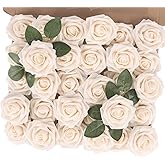 MACTING Artificial Flower Roses 30PCS Real Touch Fake Flowers with Stem Foam Roses for DIY Wedding Bouquet Table Centerpieces Bridal Shower Party Home Spring Valentines Day Decorations (Cream)