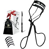 Beauty Power Eyelash Curler – Precision Lash Lift in Seconds with 5 Replacement Pads, Eyebrow Brush & Travel Bag – Gentle & Safe, for Perfect Curls - Gift Idea (Natural Curl)