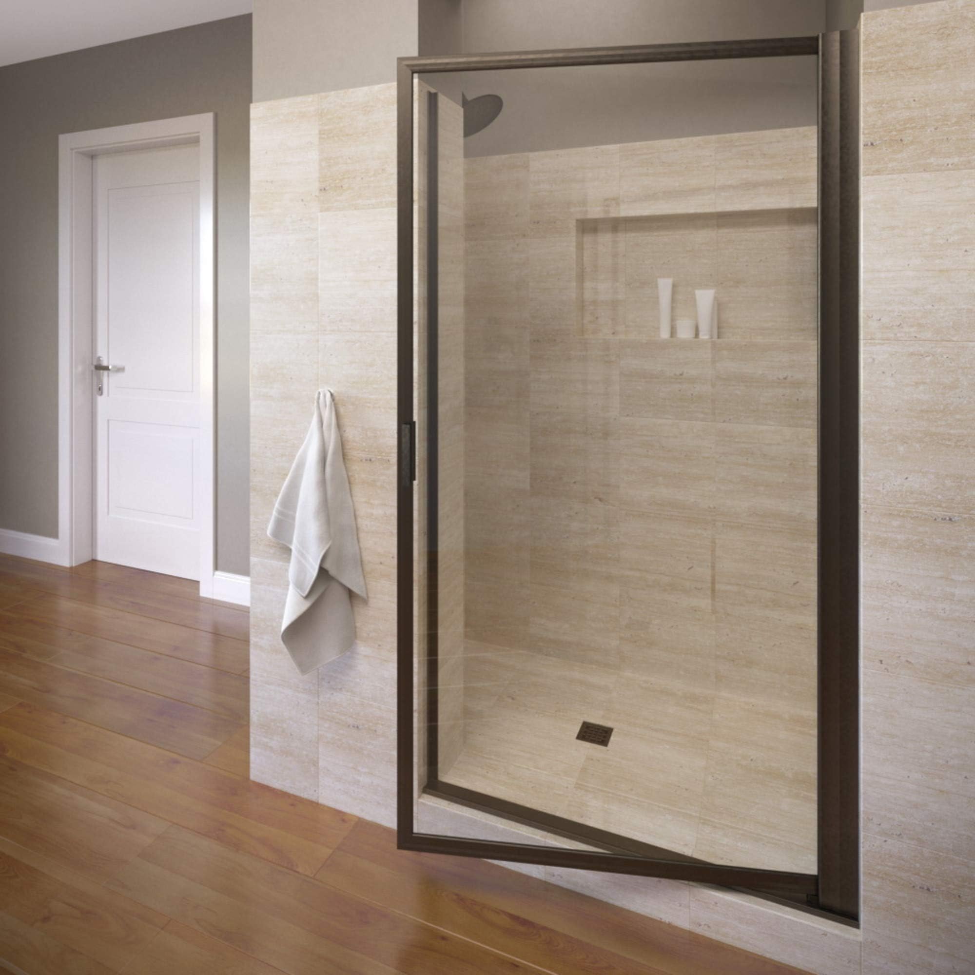 Basco SOPN00A3767CLOR Sopora Single Swing Shower Door, Oil Rubbed Bronze, 35.25-37 in. Wide x 67 in. high, Clear Glass