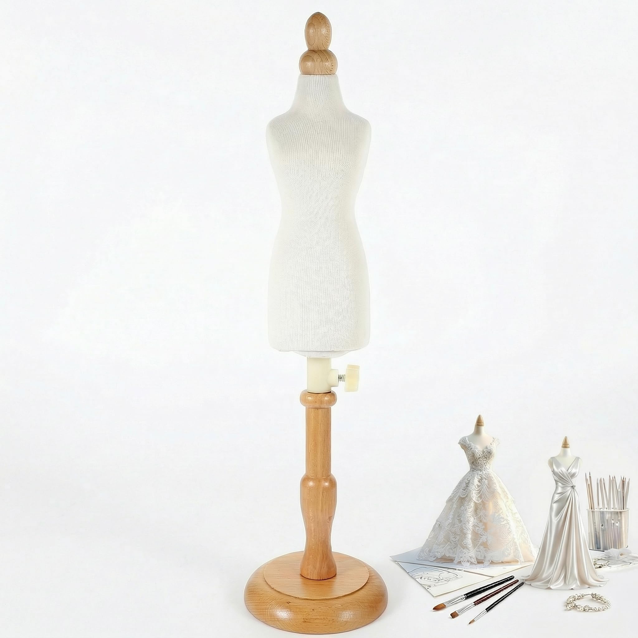 Ciieeo Clothing Cropped Mannequin Small Mini Dress Form Model Doll Dress Clothing Stand Portable Sewing Manikin Display for Home and Tailoring