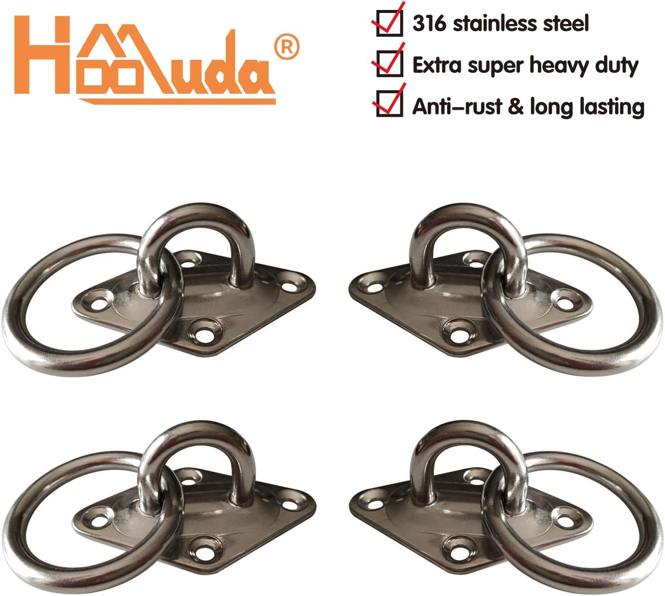 Hoomuda 4 Pieces Wall Mount Hook with Ring Heavy Duty 316 Stainless