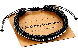 URSTAR Morse Code Bracelets for Men Gifts - 18K Real Gold Plated Beads on Black Leather Bracelet for Men Inspirational Gifts for Him Unique Birthday Christmas Gifts for Men Teen Boys