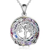 ONEFINITY Tree of Life Necklace for Women Sterling Silver Abalone Shell Crystal Tree of Life Pendant Necklace Family Tree Jewelry for Mom Daughter Sister Girls Christmas Gifts