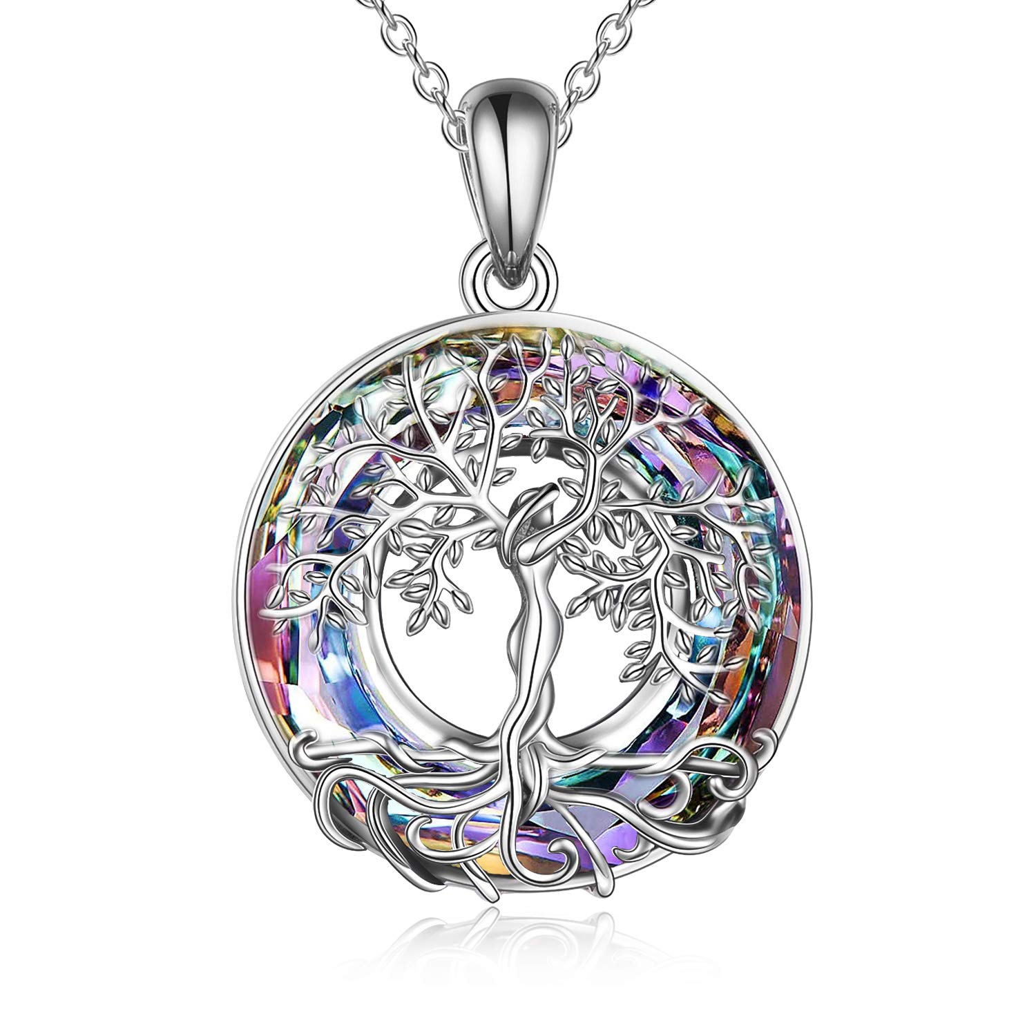 YAFEINI Tree of Life Necklace Sterling Silver Crystal Tree of Life Pendant Jewellery Necklace for Women Girls