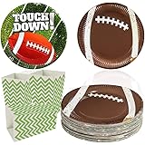 Super Bowl Party Plates - Football Decoration for Game Day Team Sport Birthday Tailgate Party Supply, Touch Down Paper Plates 9” 50pcs with 12pcs Popcorn Box Kid's Party Snack Favor