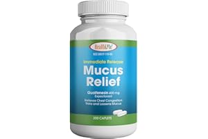 HEALTH LFE HealthLife® Mucus Relief Guaifenesin Caplets 400 mg, Immediate Release (300 Count) Fast Acting Expectorant, Thin and Loosens Mucus, Relieves Chest Congestion, Cough, Cold and Flu