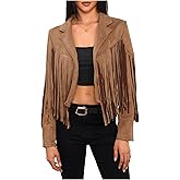 MakeMeChic Women's Faux Suede Tassel Jacket Button Down Fringe Jacket Outerwear