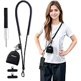 Febcraft Cell Phone Lanyard Crossbody,Anti Theft Phone Strap,with Steel Wire &amp; Lock,Clip and Go Strap for Phone with Wallet Crossbody,Travel Essentials,Commuting,Daily Convenience,Black