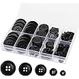 100 Pcs Premium Mixed Resin Sewing Buttons, ONEHERE Eco-Friendly 4-Hole Craft Buttons, 5 Sizes of Black Buttons Suitable for Sewing, DIY and Holiday Decoration(Black)