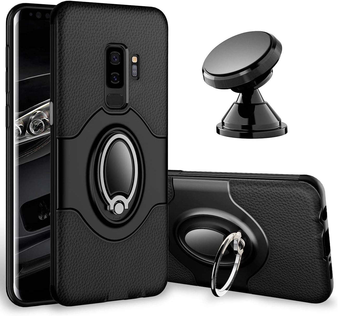 Samsung Galaxy S9 Plus Case - eSamcore Ring Holder Kickstand Cases + Dashboard Magnetic Phone Car Mount [Black]