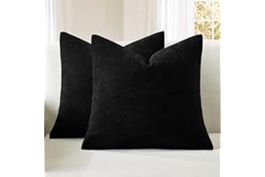 MIULEE Black Couch Pillow Covers 18x18 Inch, Set of 2 Soft Chenille Decorative Throw Pillow Covers Farmhouse for Sofa Living 
