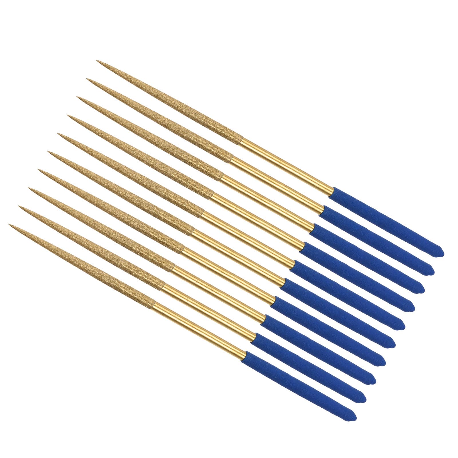 CoCud Diamond Coated Needle File, | 3mm Shank 140mm Length|, Titanium Coated Round Files Sharpening Tool - (Applications: for Metal Glass Stone), 10-Pieces