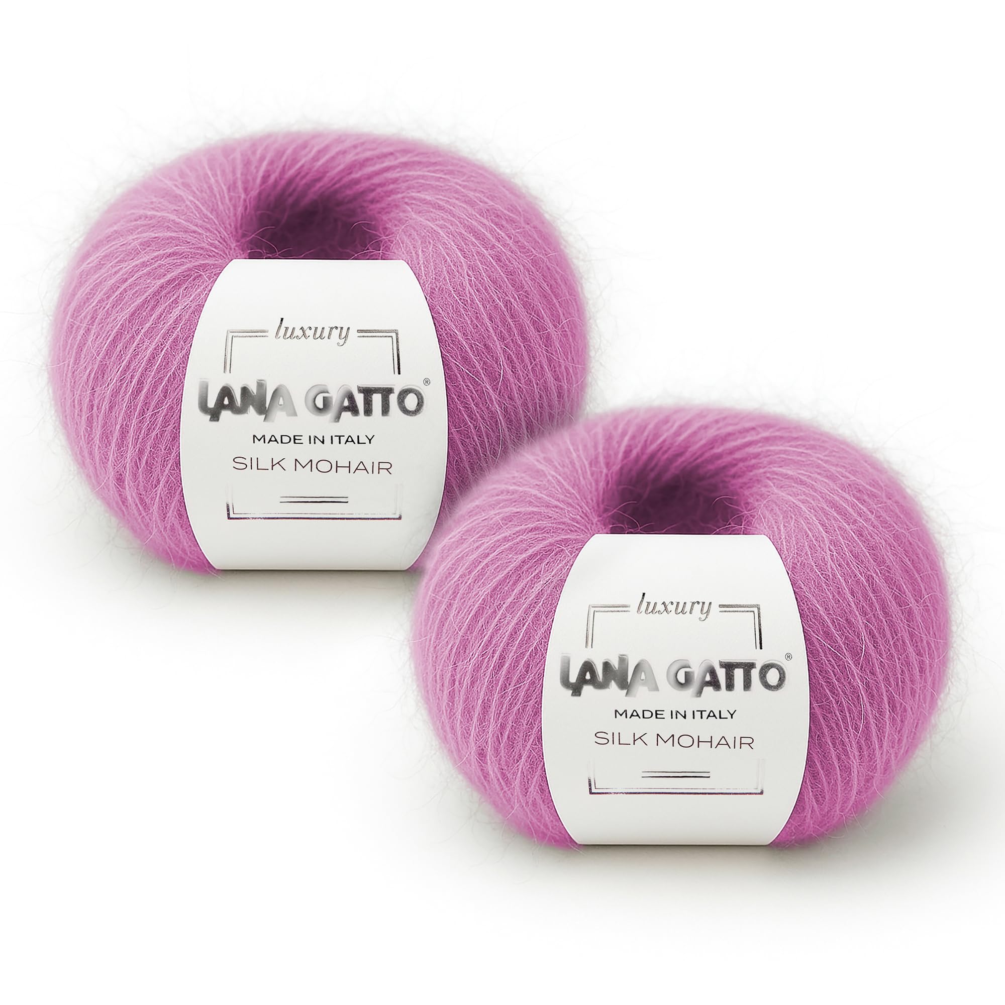 Silk Mohair Yarns for Knitting, Lana Gatto Luxury Silk Mohair Line, 50 gr., 424 mt, / 1,8 oz., 464 yds,(Pink - 30484, 2)