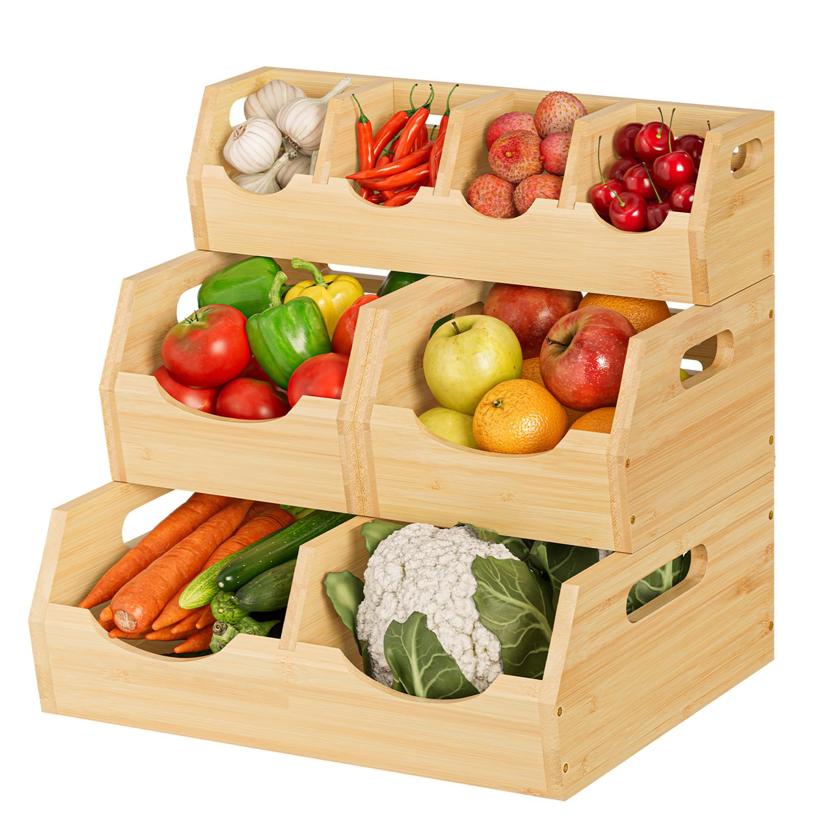 Photo 1 of MTGSTOCL Upgraded 3 Tier Bamboo Pantry Storage Bins - Stackable Potato and Onion Storage Bin, Storage Baskets Airflow Vent Vegetable and Fruit Organizer with Handle, for Kitchen, Livingroom,Bathroom