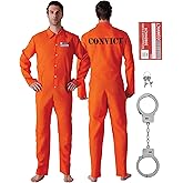 Maxim Party Supplies Prison Jumpsuit Costume Inmate Outfit, 3 Piece Convict Jail Uniform, Criminal Orange Prisoner Suit
