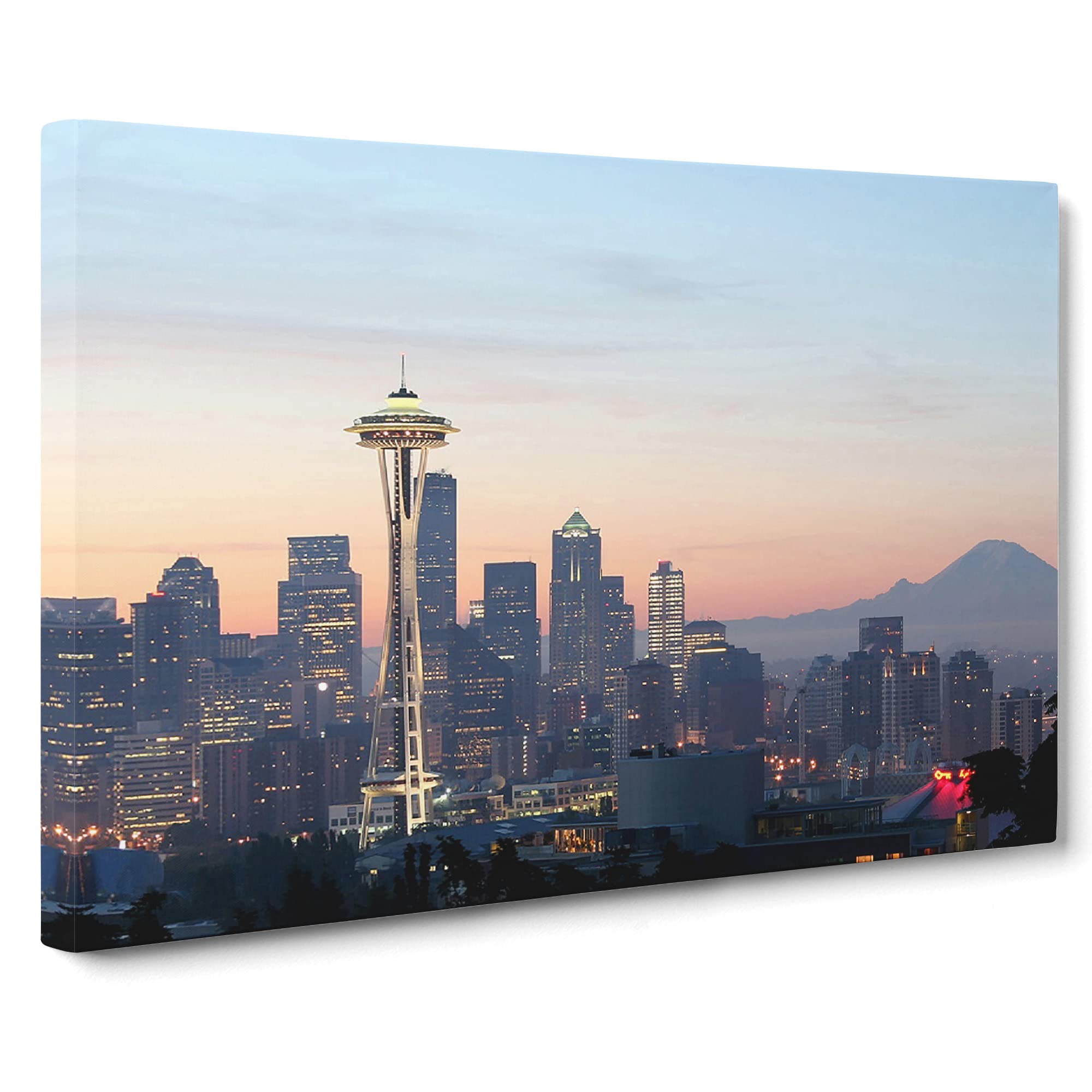 Washington Seattle Skyline USA Vol.2 Canvas Print | Gallery Wrapped 30mm Frame Wall Art | 20x14 inches | Ready to Hang | Modern Cityscape Picture | Living Room Bedroom Lounge Office