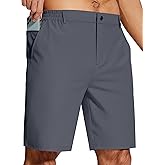 UPGET Mens Casual Dress Shorts 9 Inch Elastic Waist Quick Dry Lightweight Khaki for Travel Golf Work with 3 Pockets