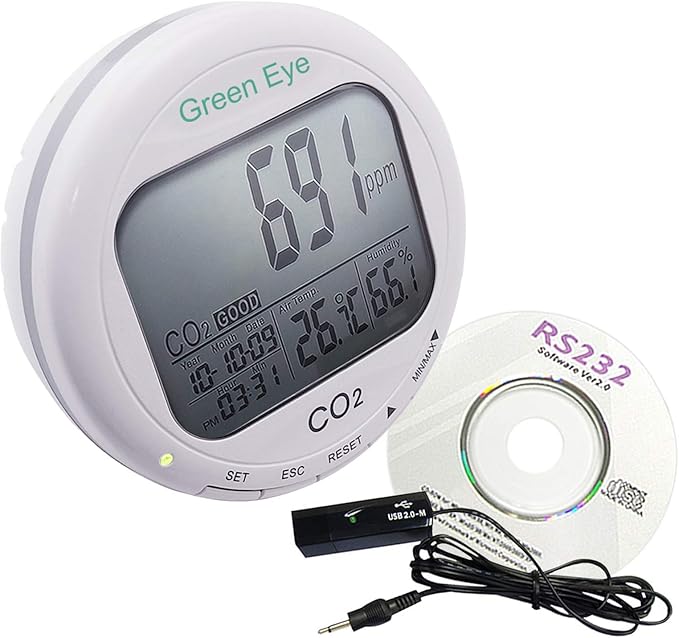 Desktop CO2/RH/Temp 3 in 1 Monitor with Data Logger Logging, Indoor Air
