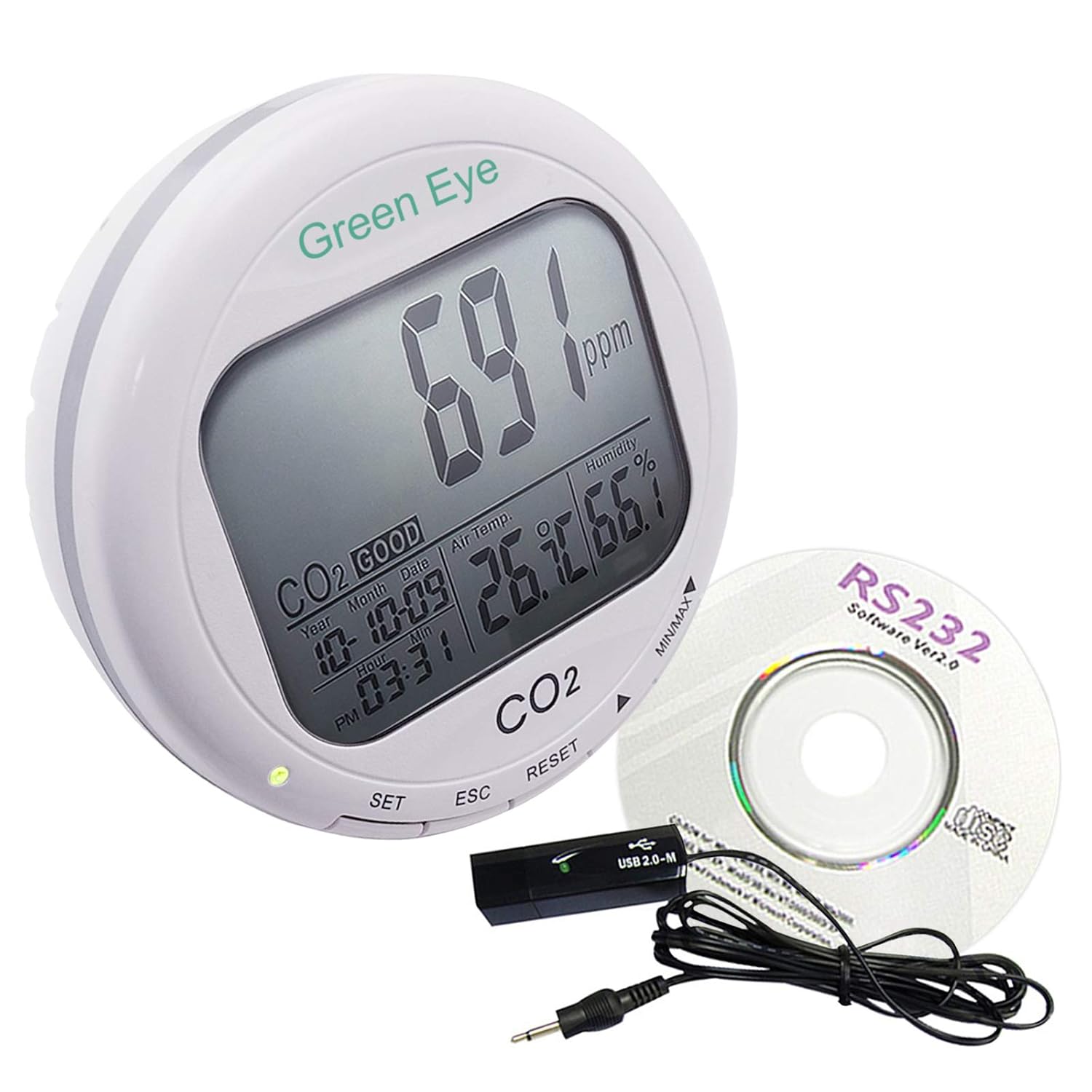 Indoor Quality Logging, ppm  Carbon CO2/RH/Temp  with Logger Desktop Data in Dioxide/Temperature Air Monitor C/F/Humidity Meter, 9999 1 ... Adjustable Deg 3