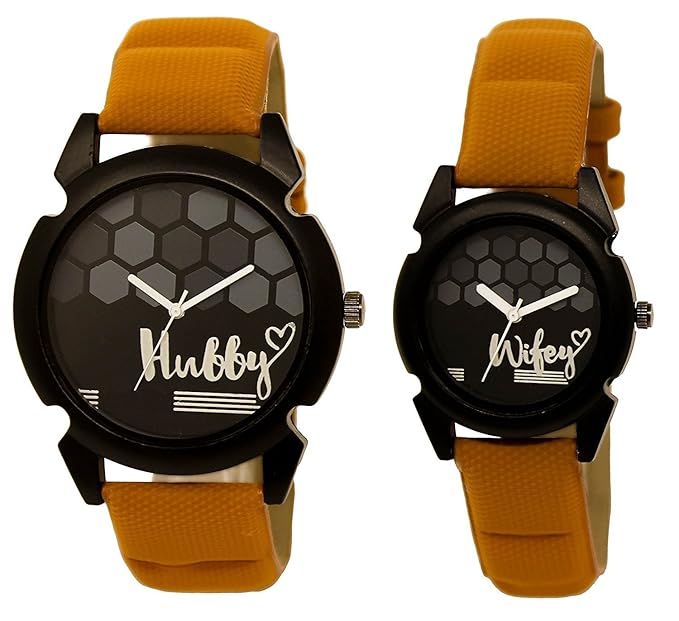 Viceroy Enterprise Analogue Couple Watch with Hubby-Wifey Printed Dial & Brown Belt Couple Watch Combo-32_235
