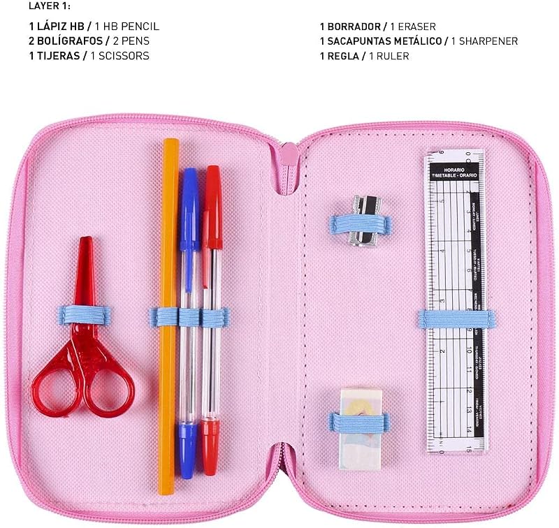 - Estuche Escolar 3 Compartimentos Niña de Princesas Disney | Incluye Todo el Material Escolar Necesario para Preescolar y Primaria - Licencia Oficial Disney