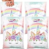Havawish 100 Pcs Unicorn Gift Bags with Handles Unicorn Party Favor Goodie Candy Bags Die Cut Tote Bulk for Girls Kids Birthday Baby Shower Party Suppliers Decorations