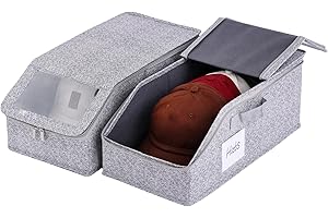 Furlide 2PCS Hat Storage Box with Clear Window and Front Opening – Stackable Foldable Hat Organizer for Closet, Baseball Cap 