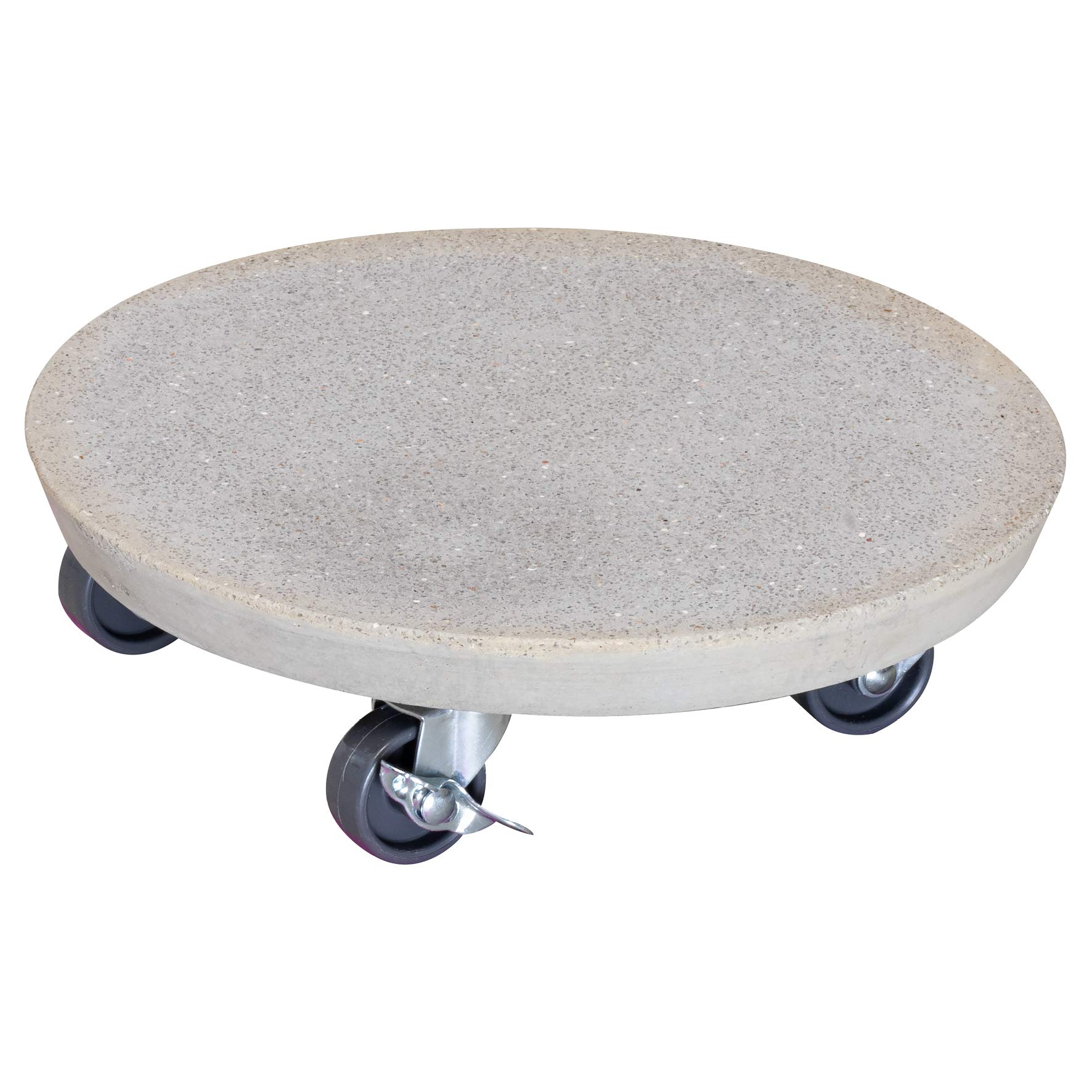 WAGNER Plant trolley STONE Ø 28 x 7,5 cm I Flower trolley for indoor + outdoor use I Container trolley made of concrete, bright terrazzo-look, with 2 breaks I Load capacity 100 kg - 20090001