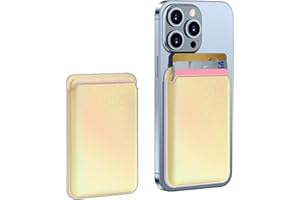 KLVEOL Magnetic Cell Phone Card Holder, Latest Rainbow Mag-Safe Card Wallet, RFID Blocking Phone Wallet for Women, Cell Phone Card Sleeves for Back of iPhone 15/14/13/12, Rainbow Yellow