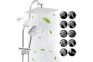 Hibbent Upgraded All Metal 10"Rainfall Showerhead Combo, High Pressure Shower Head with 10-Spray Mode Handheld, Innovative 4-