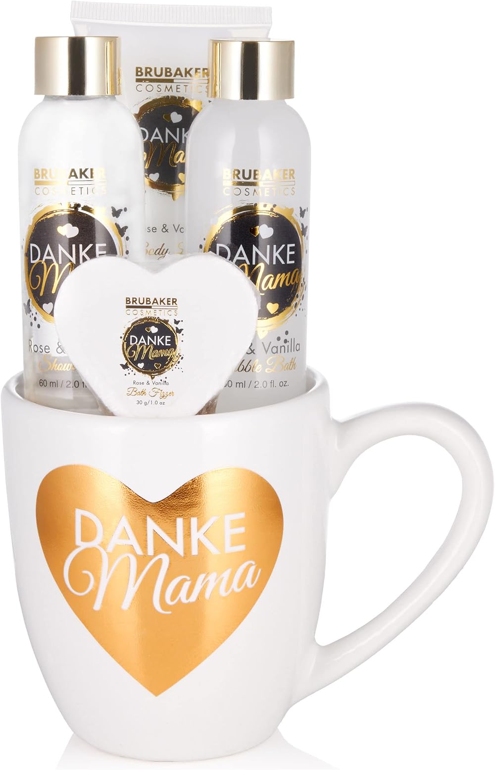 BRUBAKER Danke Mama 5-piece Rose Vanilla Shower Bath Set Mother Gift Coffee Mug