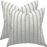 IKATYARN Farmhouse Linen Throw Pillow Cover, Striped Decorative Retro Pillowcase for Sofa Bedroom Pack of 2, 18x18 Inches