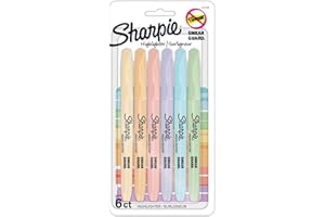 Sharpie Pocket Highlighters, Narrow Chisel Tip, Mild Pastel Colours, 6 Count