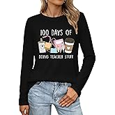Wlen 100 Days of School Shirt Teacher School Days Long Sleeve Shirts Funny 100 Days Celebration Tee Tops