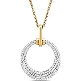 Amazon Essentials Yellow 14K Gold over Sterling Silver Round White 0.25 cttw Diamonds Circle Pendant Necklace, 18 inch Rolo Chain