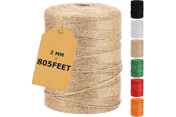 Vanhench 805FT Natural Jute Twine String, Bulk Hemp Jute Rope Cord Twine for Crafts Gardening, Gift Wrapping, Wedding Décor, Packing Material Burlap Ribbon, Christmas Knitting Macrame Decoration