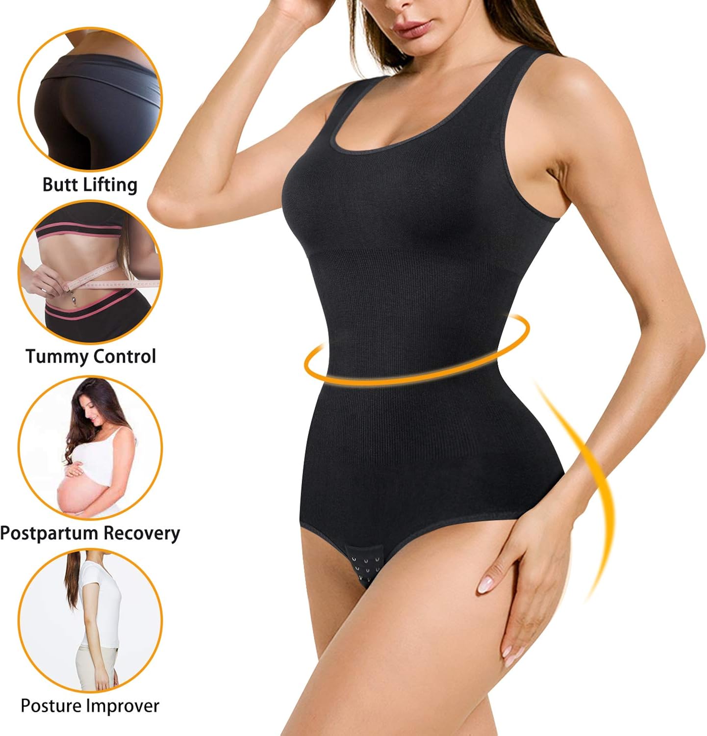 Nebility Women Waist Trainer Bodysuit Slim Full Body Shapewear Seamless Round Neck Jumpsuits Tummy Control Tops: Clothing
