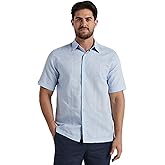 Cubavera Mens Embroidered Panel Short Sleeve Linen Blend Shirt