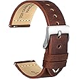WOCCI 24mm Old-fashioned Watch Band for Men, Top Grain Leather, Silver Brushed Buckle (Pecan Brown)