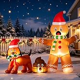 Domkom 6FT Christmas Inflatable Yard Decor, Funny Gingerbread Man Walking Dog with Poop Blow Up Decoration, LED Lighted Outdoor Lawn Garden Xmas Holiday Decor