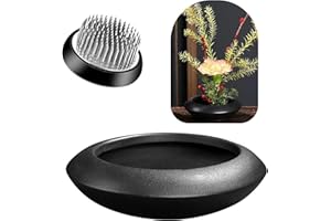 Elifinds Ikebana Vase Kit Ceramic Flower Frog Vase with Stainless Kenzan Japanese Ikebana Flower Arrangement Pot for Floral Displays Moss & Hydroponic Plants Zen Decor Gift (Black Small Size)