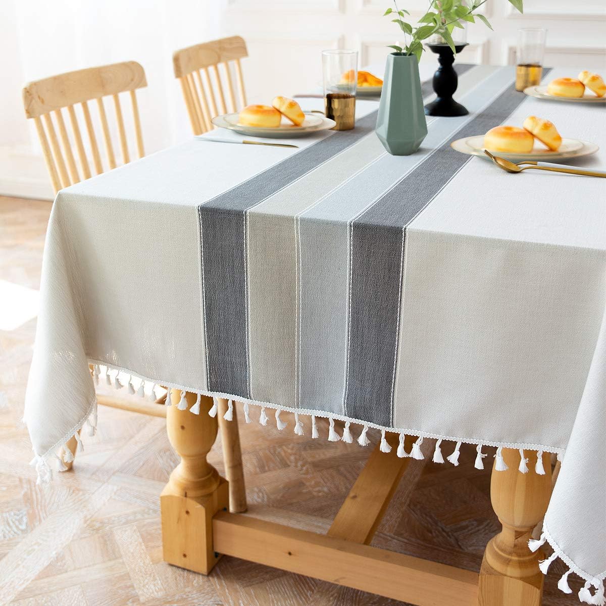Nappe Rectangulaire Imperméable Homaxy - Style Lin 140x300 Cm | Anti-tâches | Pour Extérieur/intérieur - Beige