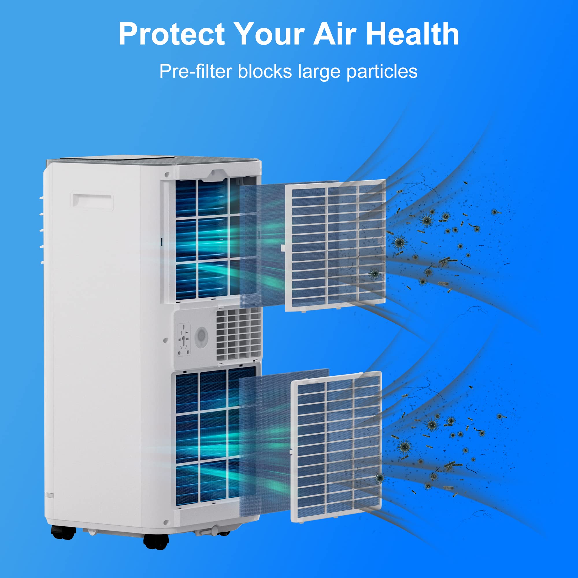 10,000 BTU Portable Air Conditioners for Room Up to 450 Sq.Ft, 4-in-1 Portable AC Unit, Heater, Dehumidifier & Fan with Remote Control, Self Evaporation System, LED Display