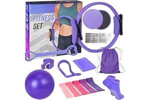Home Pilates Kit for Women - 16pcs Pilates Equipment Kit: Pilates Ball, Ring, Resistance Bands, Stretching Strap, Sliding Dis