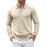 COOFANDY Mens Knit Polo Shirts Casual Long Sleeve Classic Polo Shirts Button Down Golf Shirts