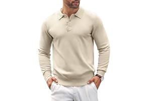 COOFANDY Mens Knit Polo Shirts Casual Long Sleeve Classic Polo Shirts Button Down Golf Shirts