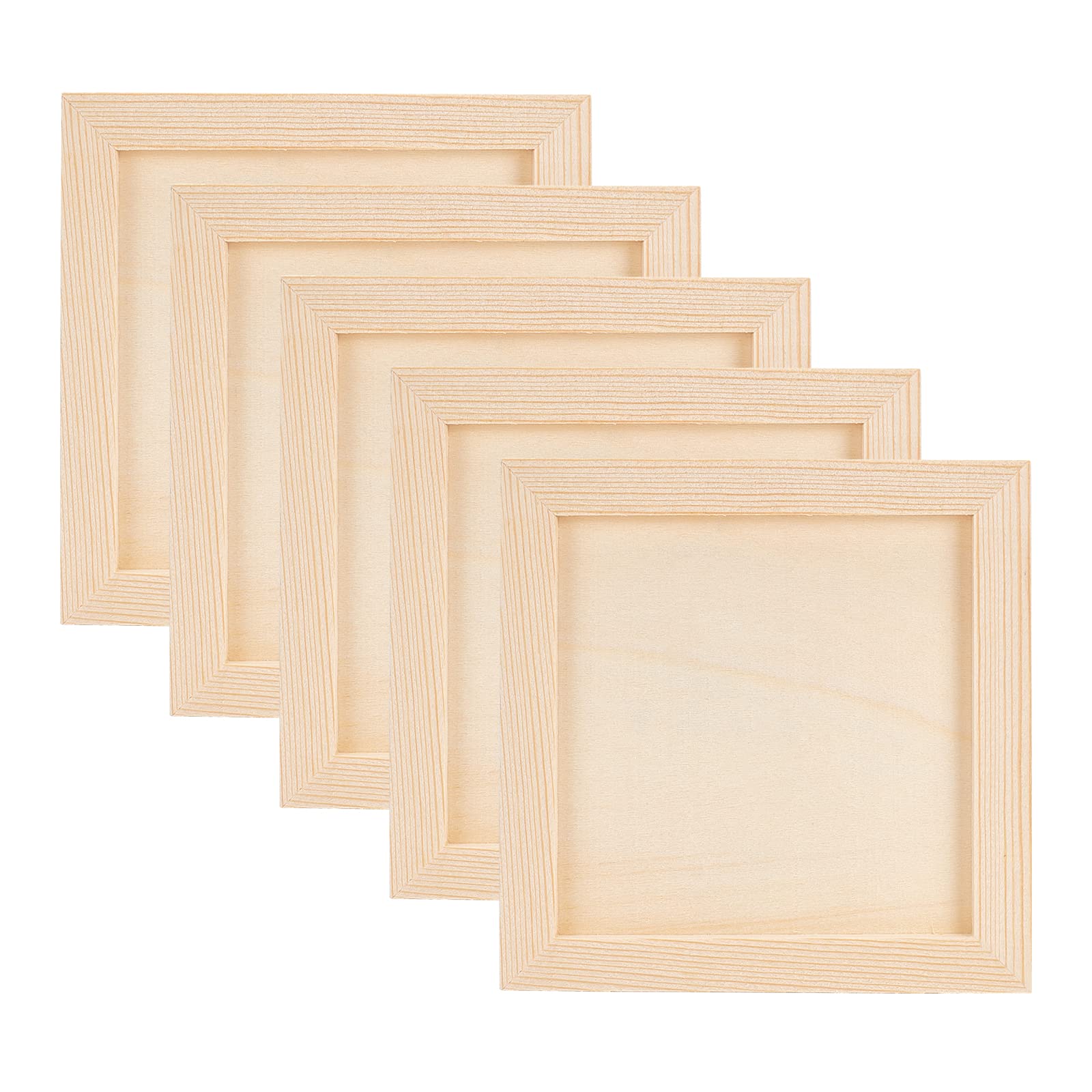 OLYCRAFT Wooden Picture Frame 14.7x14.7x0.8cm Square Craft Frames Set Natural Wood DIY Photo Frame Wood Canvas Panel Boards for Tabletop Display and Crafts DIY Painting Projects
