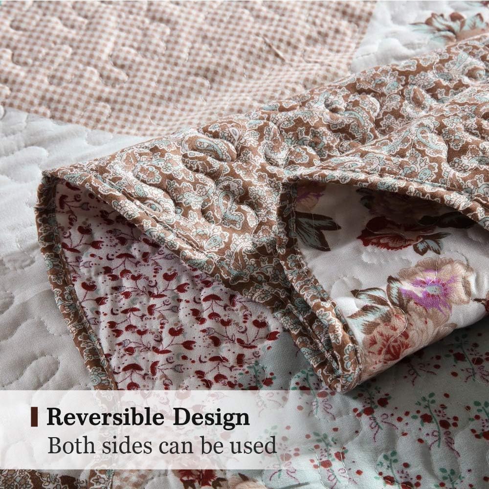 ENJOHOS 3-Piece Pink Grey Quilt Bedspread Sets King Size Coverlet Lightweight Reversible Bedspread for King Bed Korean Style Flower Garden on Pink Checker Daybed Bedding（Pink Flower Plaid2）: Home & Kitchen