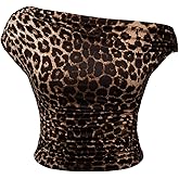 WDIRARA Women's Plus Size Leopard Ruched Tee Dolman Sleeve Asymmetrical Neck Slim T Shirt